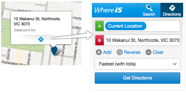 Screenshot: Directions from POI location