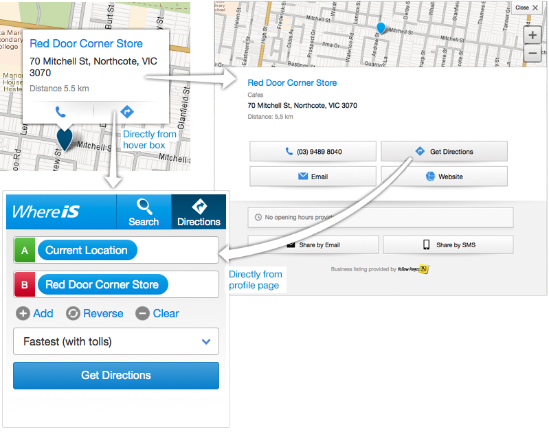 Screenshot: Directions from business profile page