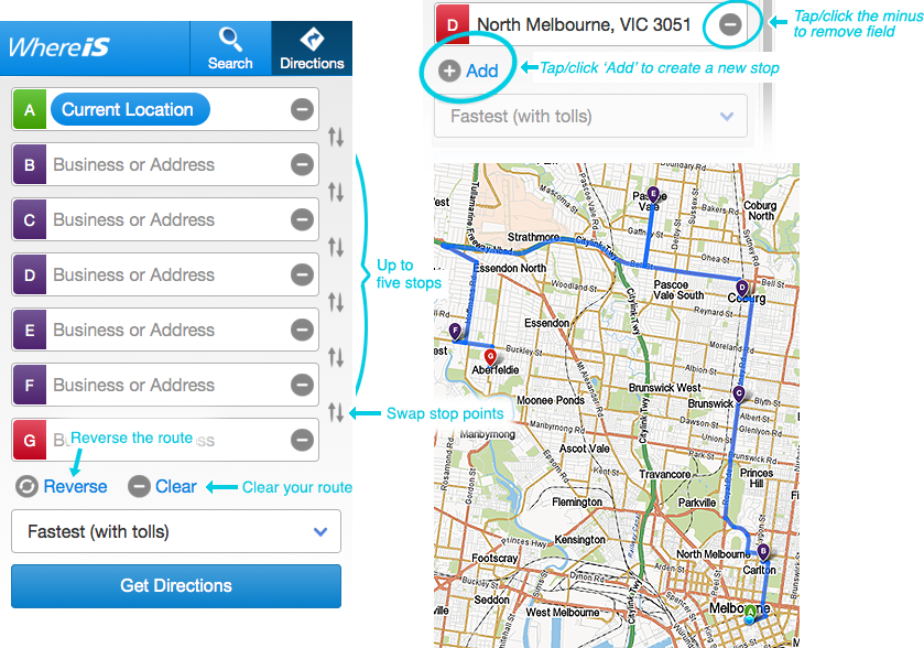 Screenshot: Route line on map